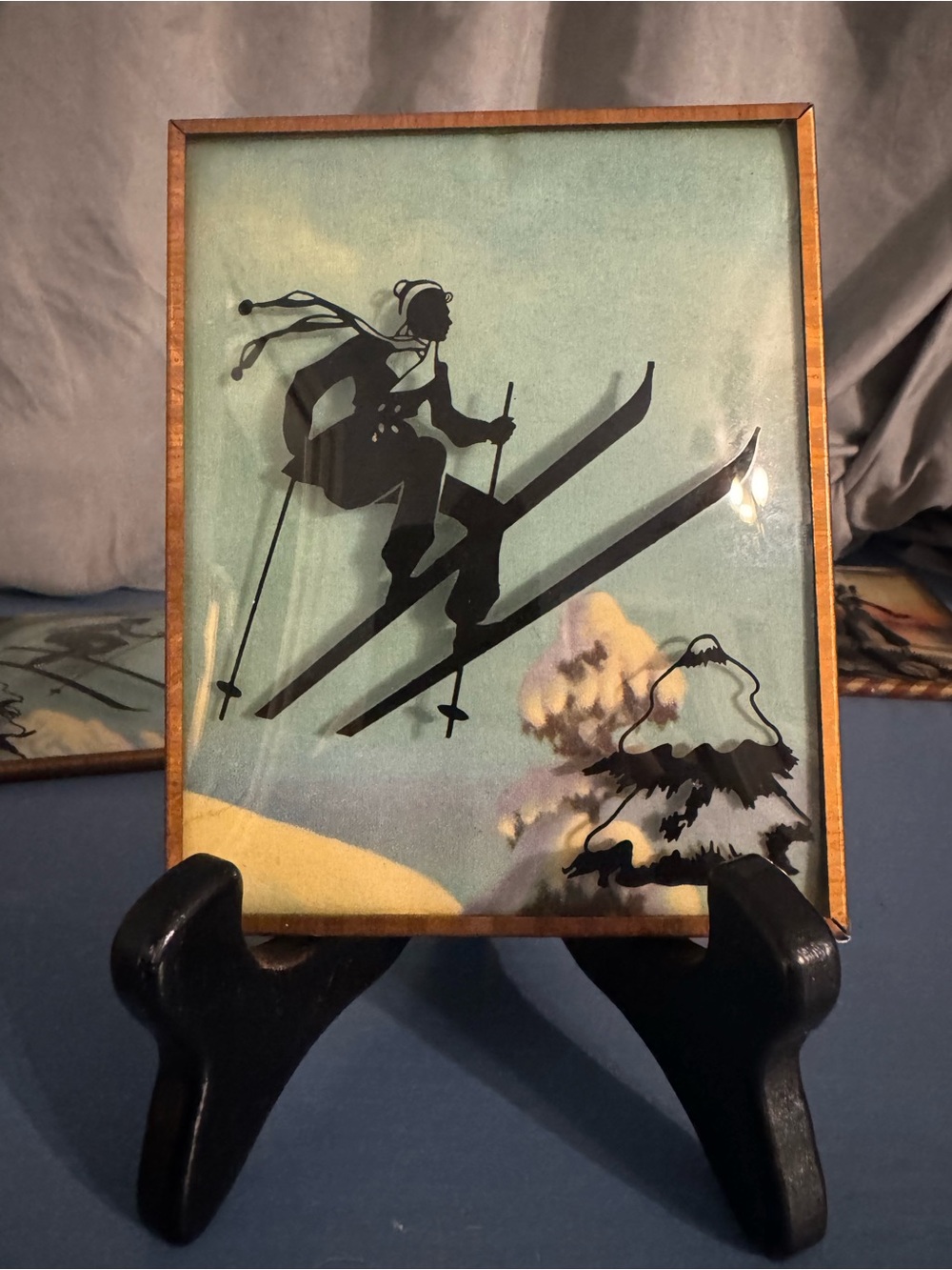 Vintage Ski Silhouette Wall Art - Turquoise & Black